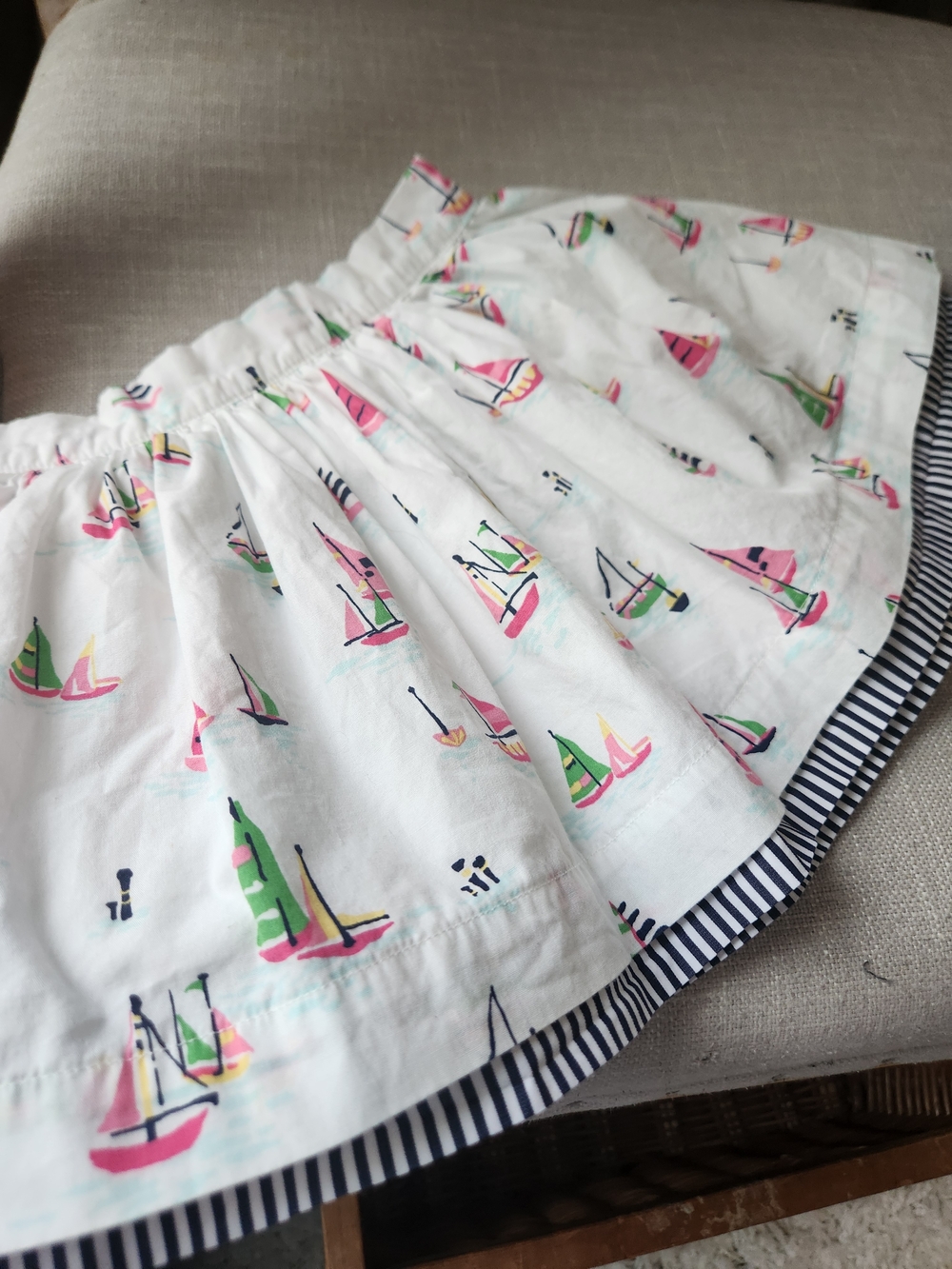 Janie and Jack White Skirt with Pink and Green Sailboat Print Lined 6-12 Months